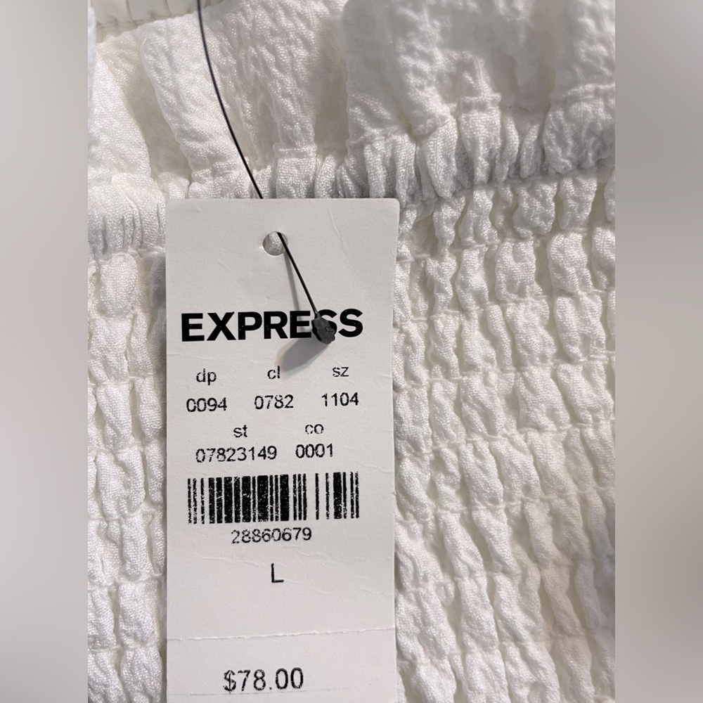 EXPRESS White colored Off the Shoulder Ruffle Tiered Dress, Size L NWT - Picture 6 of 13